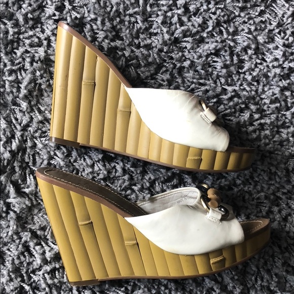 Linea Paolo faux bamboo & pearl ivory wedge sz 7.5 - Picture 2 of 6